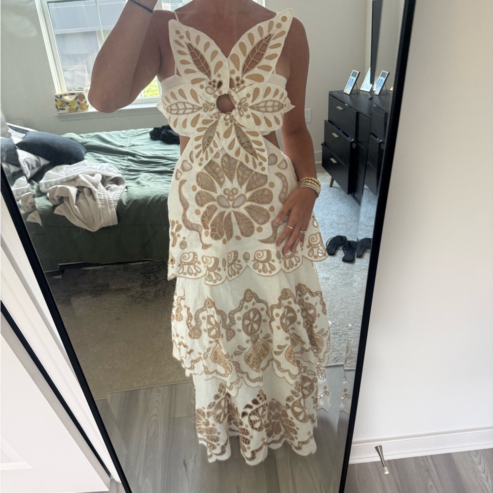 FARM Rio White Midi Dress with Gold Eyelet Embroidery - Picture 4 of 5